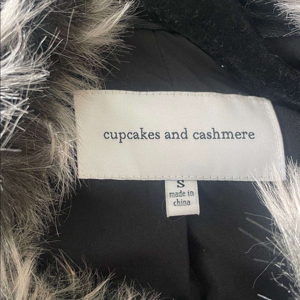 Cupcakes & Cashmere Faux Fur Vest w/ Vegan Leather Trim - Gray and Black, Small - Picture 9 of 14
